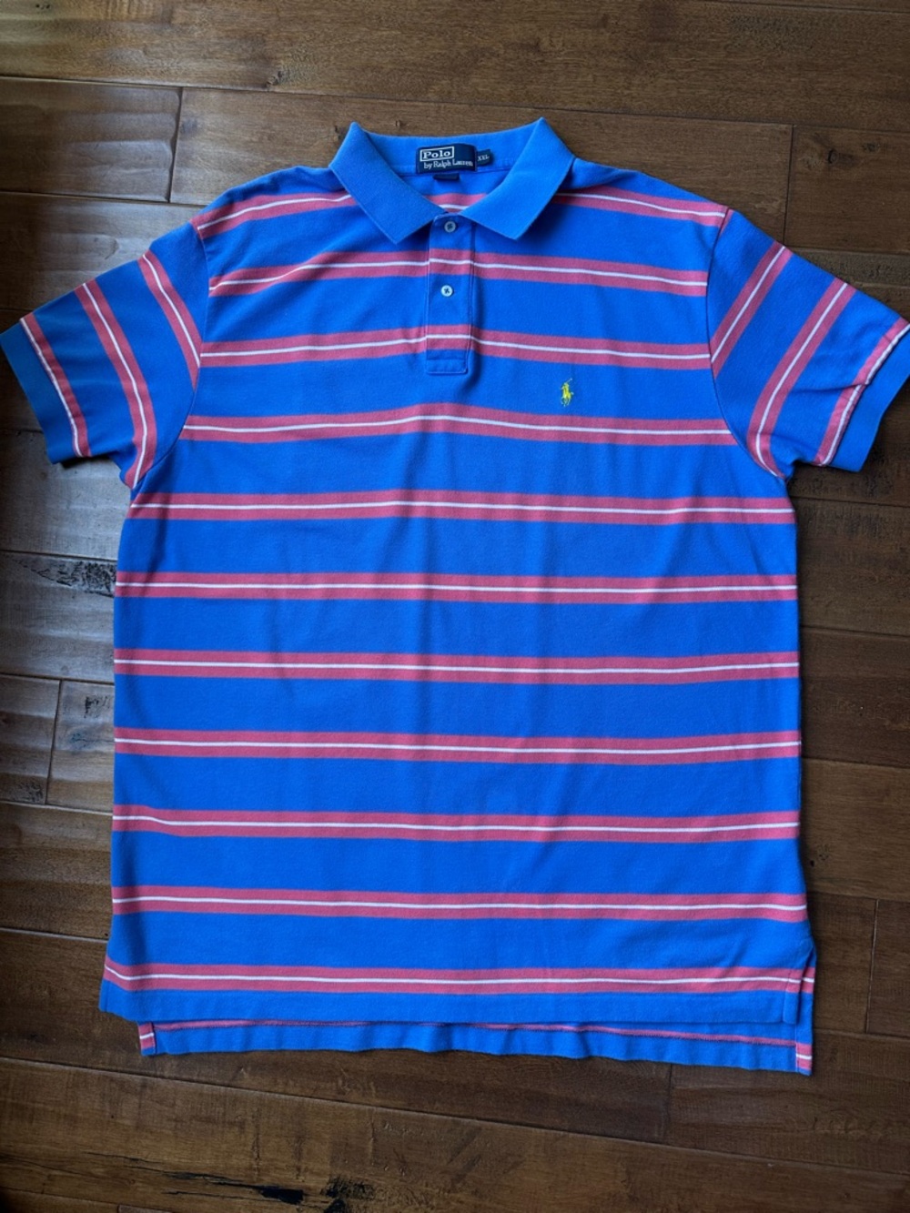 Men’s Polo Ralph Lauren Blue & Salmon Striped Polo - Size XXL